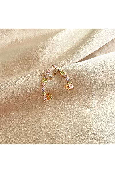 Hazeran accessories Zirkon Taşlı Renkli Kıkırdak Blok Küpe