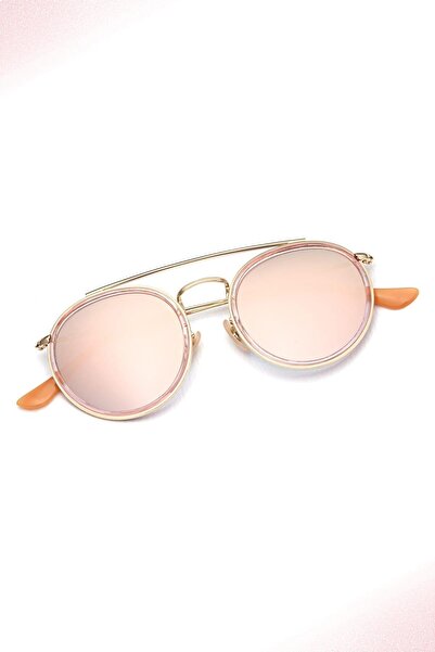 Angel Eyes Women's Sunglasses Round Design Gold Frame Mirrored Pink Glass