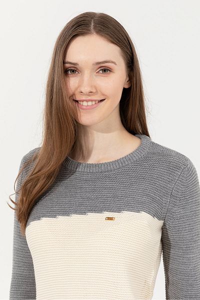 U.S. Polo Assn. Crew Neck Patterned Gray Melange Women's Sweater Agrata