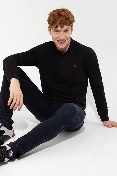 U.S. Polo Assn. Men's Black Polo Neck Sweatshirt Basic