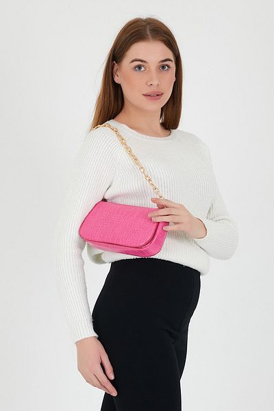 Çantacımstore Women's Baguette Chain Shoulder Bag Pink