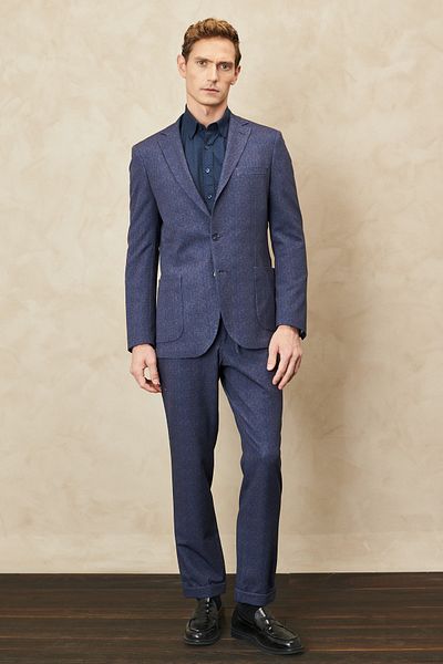 ALTINYILDIZ CLASSICS Men's Navy Blue-brown Slim Fit Slim Fit Mono Collar Patterned Travel Bag Suit