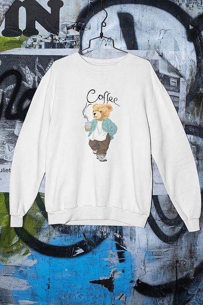 SUNFREE Unisex Φούτερ με στάμπα Coffee Teddy Oversize