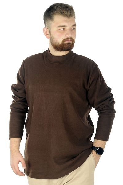 ModeXL Μακρυμάνικο πουλόβερ μισό ψαρά 22558 Καφέ