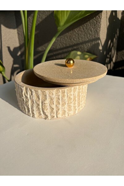 MIARIK DESIGN & DEKORASYON Dekoratif Mermer Taş Kutu Gold Top Pirinç Kulp Det...
