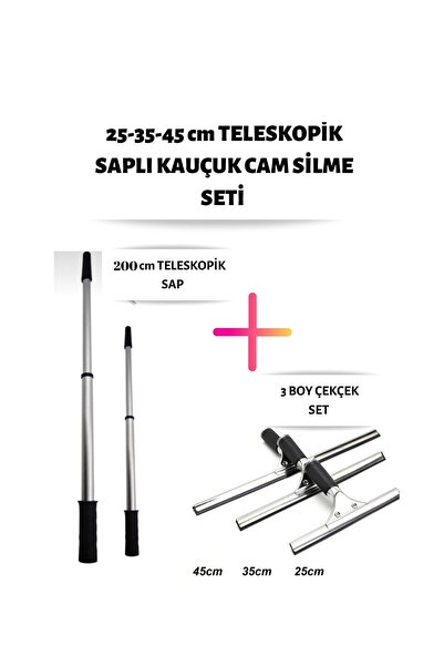 Oliva Nero Cam Silme Seti Teleskopik Saplı 3 Boy Çekçek 2 Metre Metal Sopa Pr...