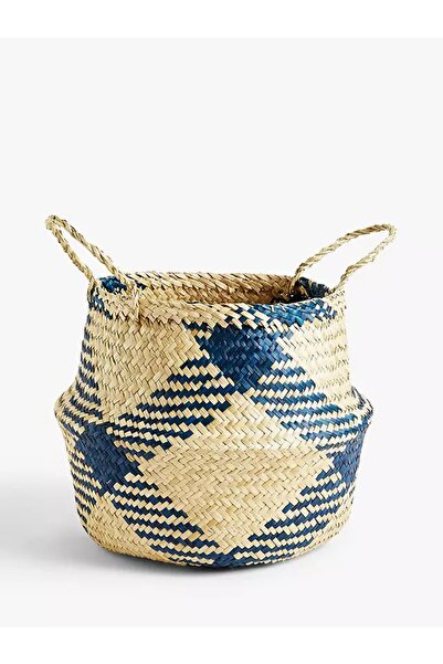 Wisha Natural Siyahlı Medium Boy Katlanabilir Hasır Sepet / Saksılık 30x28cm