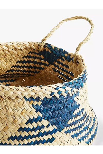 Wisha Natural Siyahlı Medium Boy Katlanabilir Hasır Sepet / Saksılık 30x28cm