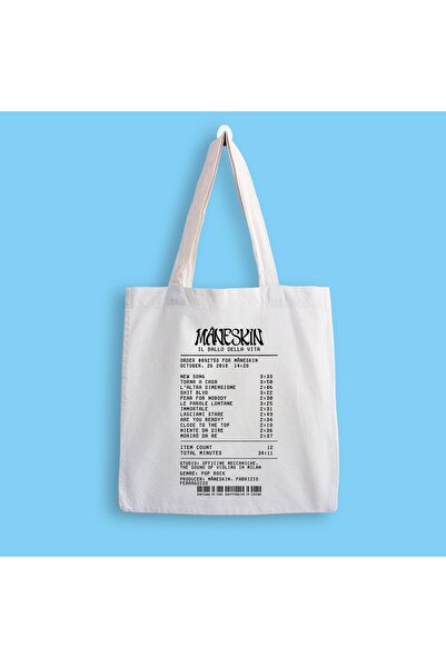 designedfy Geantă din pânză imprimată cu chitanță album Maneskin