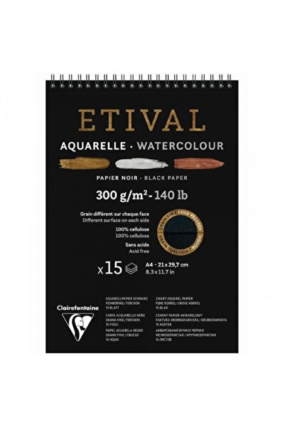 Clairefontaine Etival Cold Pressed 300gr Black Spiral Water Color Block 15 Sh...