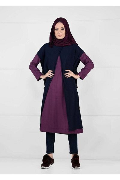 TRENDTESETTÜR Γυναικείο Navy Blue Side Lace Up Σετ γιλέκο 2 τεμαχίων 42108