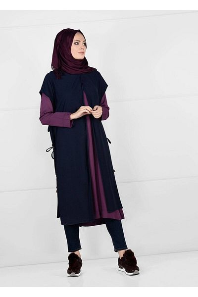 TRENDTESETTÜR Γυναικείο Navy Blue Side Lace Up Σετ γιλέκο 2 τεμαχίων 42108