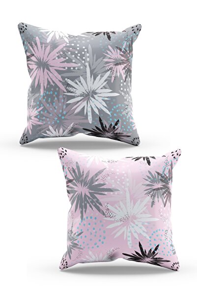 Moud's Çift Tarafı Baskılı Brush Flower Desenli 2'li Kombin Süet Kırlent Kılıfı