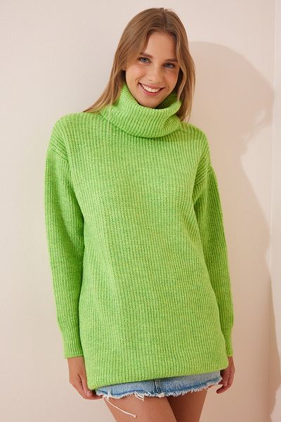 Happiness İstanbul Women's Light Green Turtleneck Mini Knitwear Dress ER00038