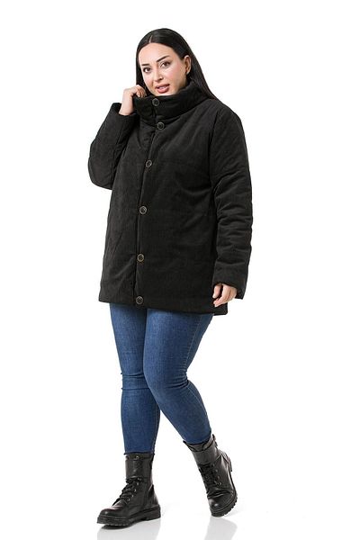 DISENTIS MODEST Black Velvet - Plus Size, Stand Collar and Side Pocket Lined Coat