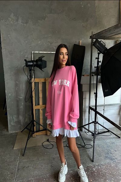 Fashiontayt Hanorac supradimensionat cu 3 fire cu ridicare scrisă New York