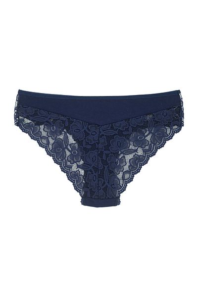 Zena Γυναικεία εσώρουχα Navy Blue βαμβακερή μπροστινή μέση και πίσω V Lace Slip