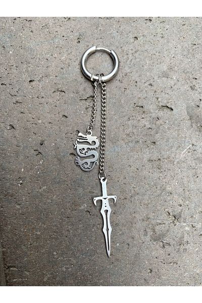 Köstebek High Quality Stainless Steel Sworded Dragon Pendulum Earrings