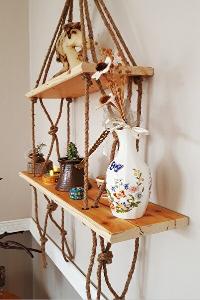 Kedigram Kedi Kulübesi Raf - Özel Kaliteli Masif- Duvar Rafı - Halatlı Raf - ...