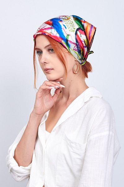 Nomads Felt Silk Bandana Scarf| Kandinsky Watercolor Paintings 55x55 cm| Nomads Felt