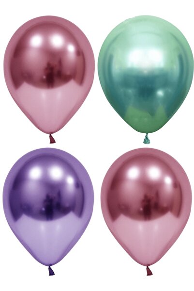 MKYS 50 بالونًا باللون الأخضر والأرجواني والفضي والذهبي والكروم (مع مرآة) - س...