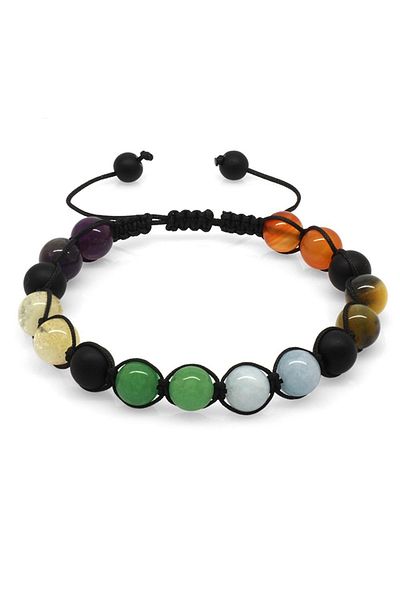 Tesbihane Globe Cut Macrame Braided Multicolor Natural Stone 2-Piece Bracelet Set - Women and Men