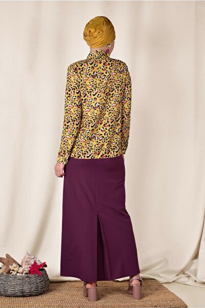 TRENDTESETTÜR Women's Yellow Mix Patterned Bow Collar Blouse 4083