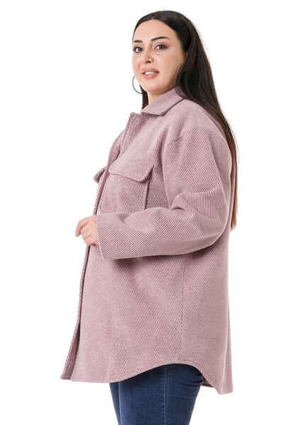 DISENTIS MODEST Large Size Shirt Collar Cover Pocket Lined Houndstooth Woven Powder Coat