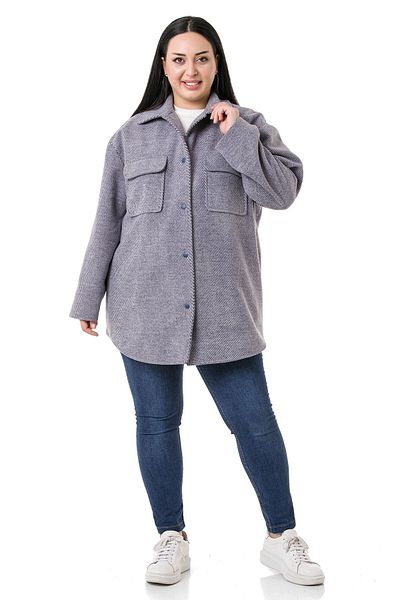 DISENTIS MODEST Large Size Shirt Collar Flap Pocket Lined Houndstooth Woven Navy Blue Coat