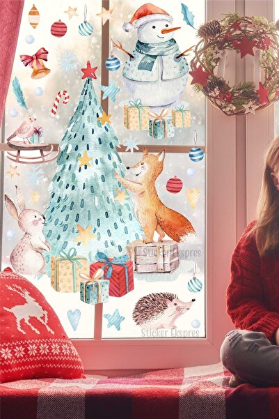Sticker Ekspres مجموعة ملصقات حائط على شكل حيوانات لطيفة لتزيين شجرة عيد المي...
