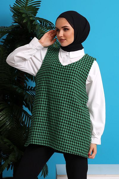 CNG MODA Women's Houndstooth Patterned Tweed Sweater