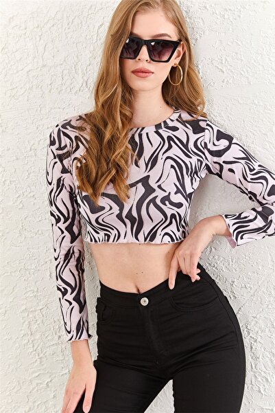 oshebu Πούδρα – Μακρυμάνικο κομμάτι με μοτίβο με χαλαρές ραφές