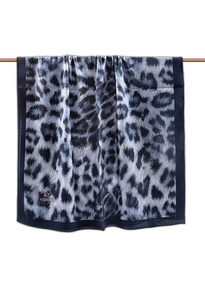 Vissona Γυναικείο πολυτελές μεταξωτό σάλι Medina Indigo Navy Blue