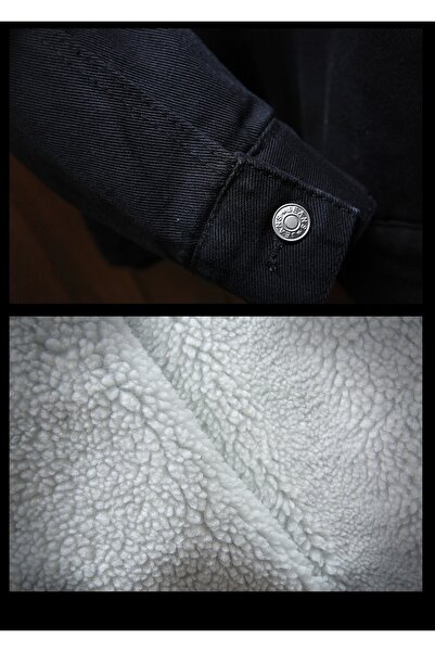 Oliggopol Ανδρικό τζιν μπουφάν και παλτό με μαύρη στενή εφαρμογή με γούνα