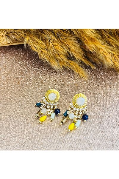 Markiz Takı Brand Navy Blue Yellow Stone Detail Earrings