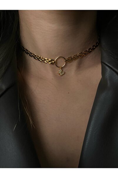 Okkostore Kadın Hasır Zincirli Kelebek Choker Kolye