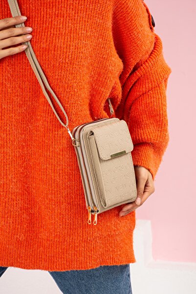 Paul Brand Geantă portofel cu curea încrucișată pentru femei Mink cu comparti...