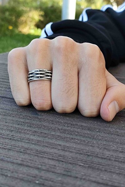 TREND COLLECTİON Tel Desen Ayarlanabilir Gümüş Kaplama Erkek Yüzük