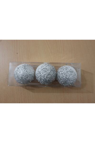 EXİZTİCARET Στολίδι Χριστουγεννιάτικο Δέντρο Μπάλα Λευκό Glitter Πολυτελές Στολίδι Δέντρο Μπάλες 8cm 3 Τεμάχια