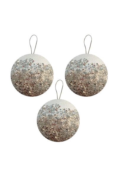 EXİZTİCARET Στολίδι Χριστουγεννιάτικο Δέντρο Μπάλα Λευκό Glitter Πολυτελές Στολίδι Δέντρο Μπάλες 8cm 3 Τεμάχια