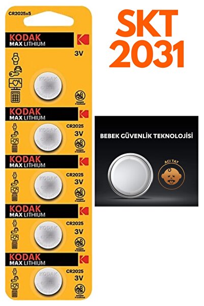 AlGeliyo Kodak Cr 2025 3 Volt Pil 5'li Paket Pil Anahtar Pili Kumanda Pili Kodak Araba Anahtar Pili Düğme Pil