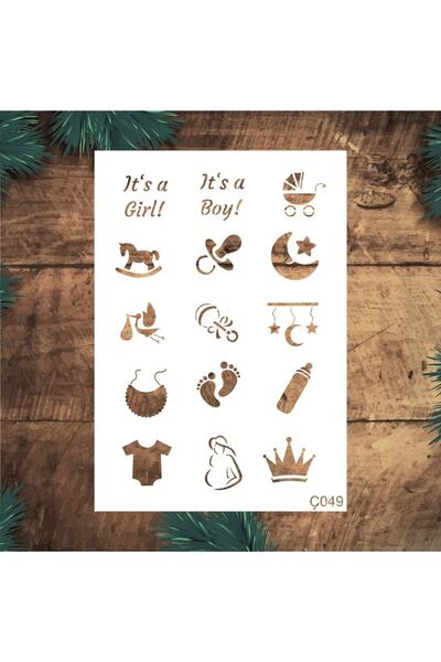 STENCİLTASARIM Stencil Tasarım Ç049 Bebek Desenleri Duvar Ahşap Cam Kumaş Boy...