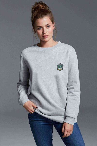 QIVI Hanorac tricotat cu mânecă lungă pentru femei Hogwarts Slytherin imprima...