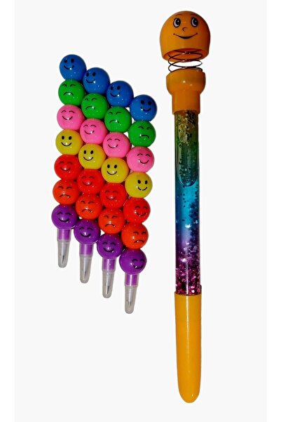 sevgi kırtasiye Emoji Yumurtlayan Kurşun Kalem 4 Lü Set Zıp Zıp Kafalar Simli Sulu Kalem Hediyeli