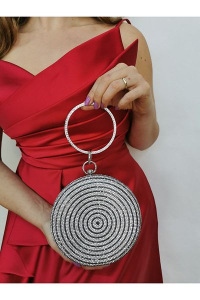NAZART Γυναικείο Βραδινό Φόρεμα Clutch Τσάντα Portfolio με Στρογγυλά Αξεσουάρ Βραχιόλι από Ασημί Πέτρα