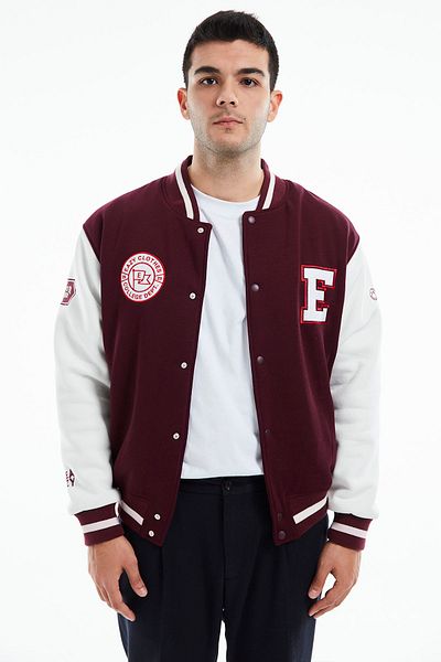 Eazy Co Jachetă de colegiu groasă unisex roșu Claret oversize