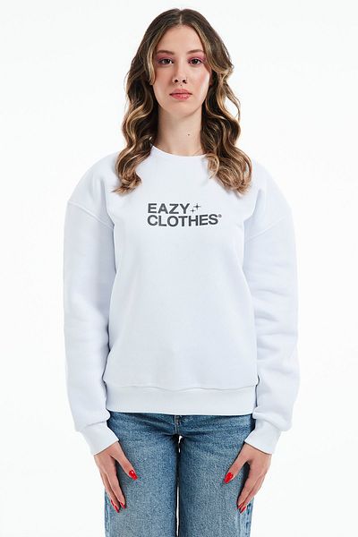 Eazy Co سويت شيرت سميك برقبة دائرية أبيض للجنسين من إيزي كلوز، مقاس كبير جدًا