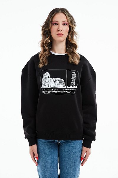 Eazy Co Hanorac gros unisex negru cu gât crew oversize Eazy Italy