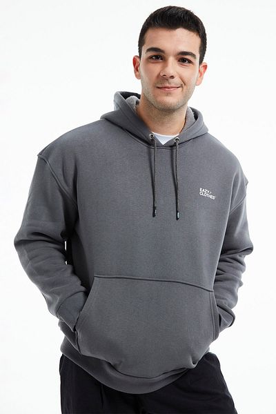 Eazy Co Hanocă groasă cu glugă Eazy Basic Oversize Unisex Premium Gri