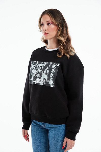 Eazy Co Hanorac gros unisex negru cu gât crew oversize Eazy Cinema
